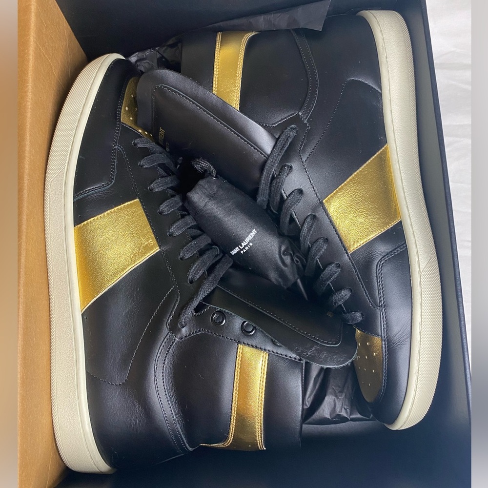 Saint Laurent SL 10h Black Gold High Top Trainer Sneaker Court EU 46 US 13 - Picture 2 of 16